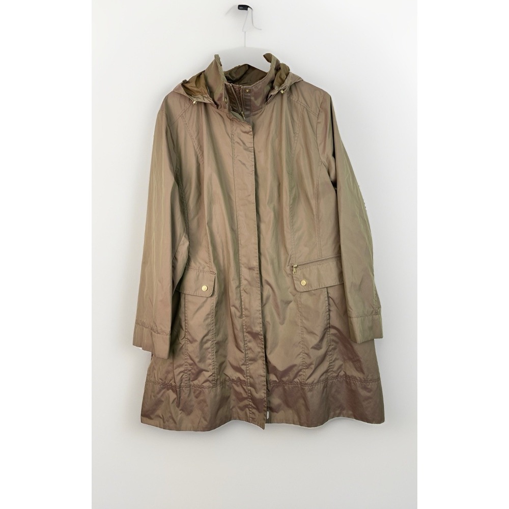 Cole Haan Signature Women's 2X Champagne Full Zip Lightweight Hooded Raincoat